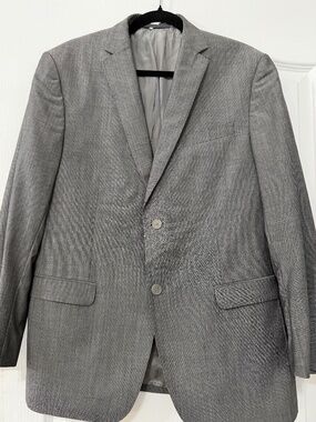Z Zegna Grey Sharkskin Pick-and-Pick Wool Blazer Suit Jacket Slim Fit 40R 50R